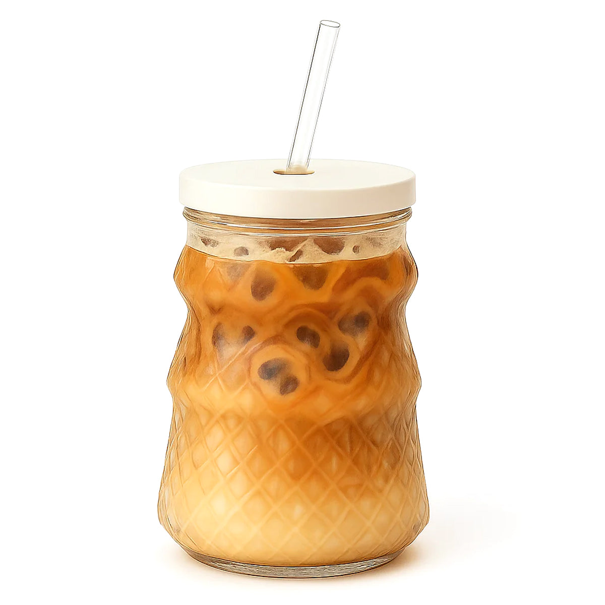 Clear Iced Tea Glass with Lid & Straw – Large Curved Drinking Jar