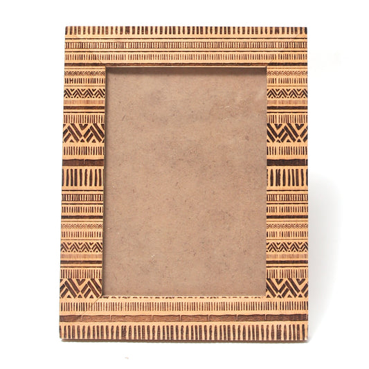Handcrafted Monotone Wooden Engraved Photo Frame – Tribal Pattern Rustic Boho Picture Frame - Habitt
