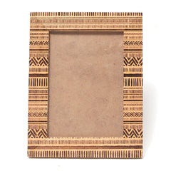 Handcrafted Monotone Wooden Engraved Photo Frame – Tribal Pattern Rustic Boho Picture Frame - Habitt