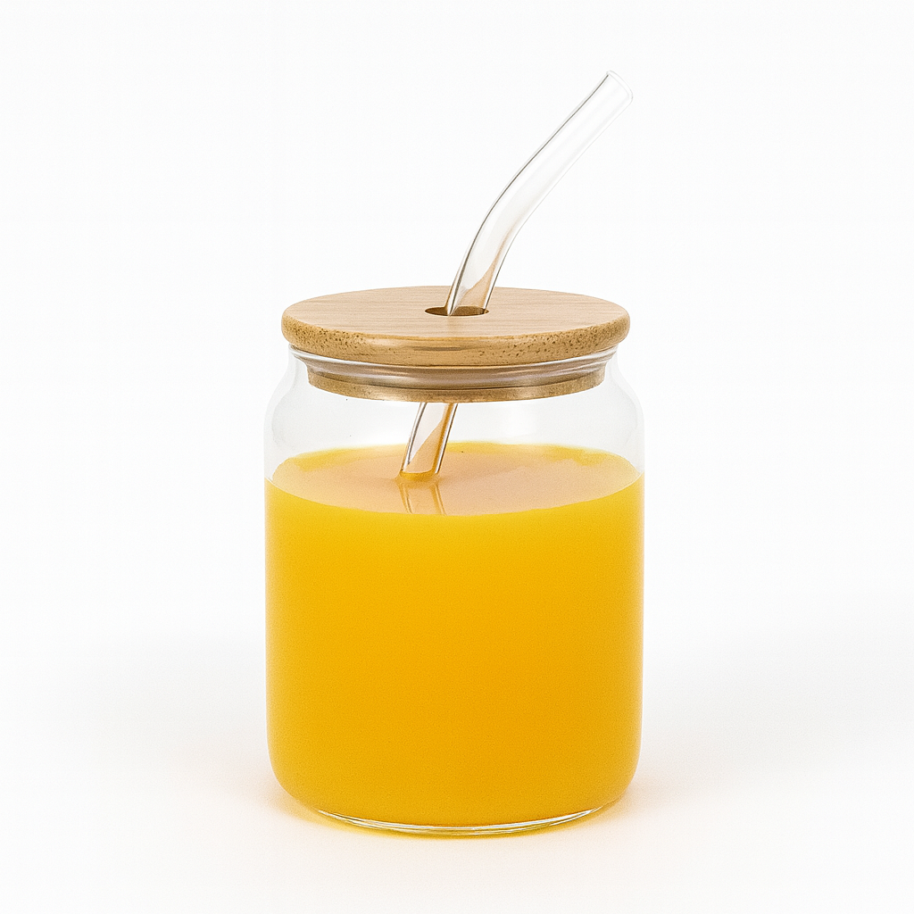Bubble Tea Glass Cup 500ml with Bamboo Lid Glass Straw