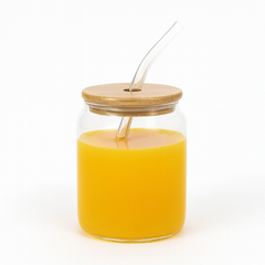 Bubble Tea Glass Cup 500ml with Bamboo Lid Glass Straw