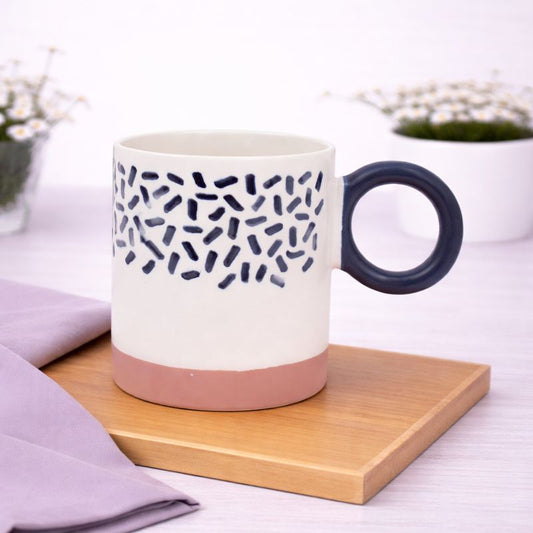 White Ceramic Mug with Black Sprinkle Pattern