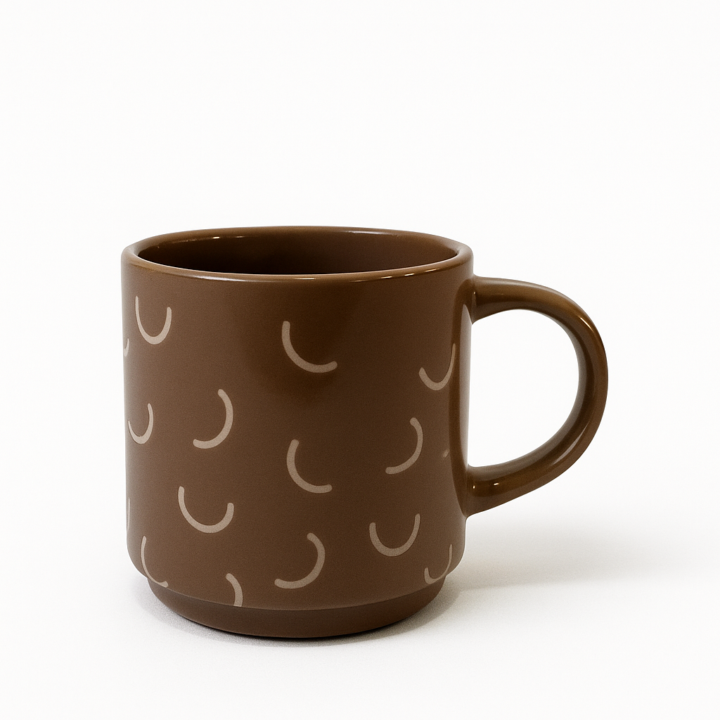 Brown Ceramic Coffee Mug – Modern Minimalist Pattern Stoneware Cup for Hot