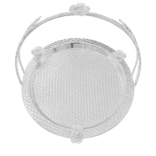 Floral Round Basket – Medium Silver Decorative Serving & Display Basket