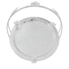Floral Round Basket – Medium Silver Decorative Serving & Display Basket