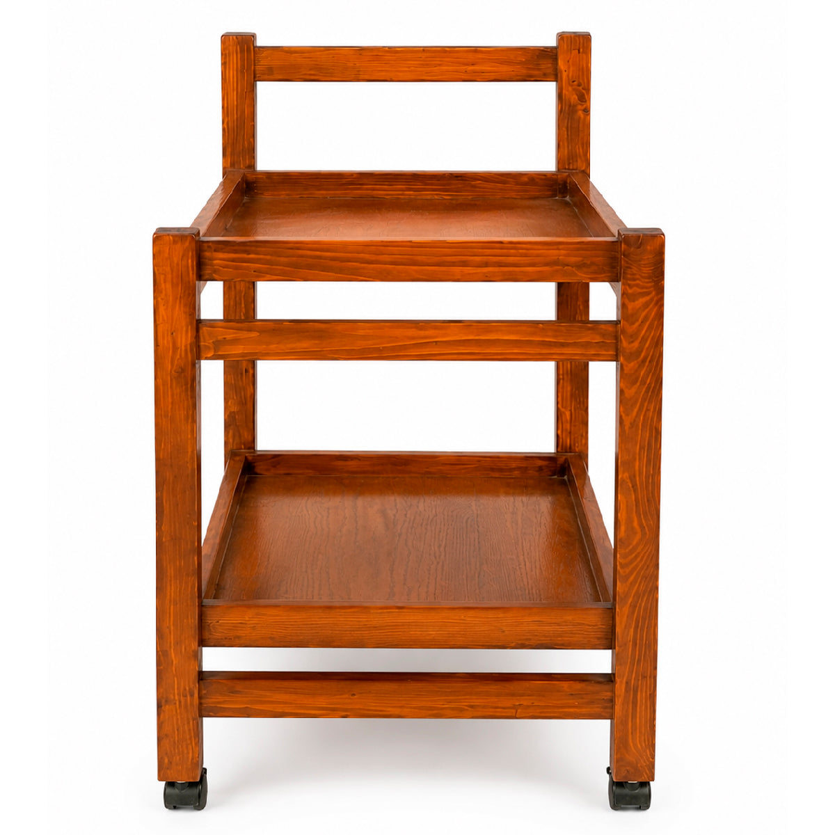Nerra Wooden Tea Trolley | Rustic Serving Cart with Storage Shelves & Wheels - Habitt
