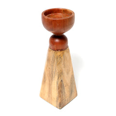 Handcrafted Wooden Geometric Candle Stand – Rustic Boho Decorative Candle Holder (Small/Medium/Large) - Habitt