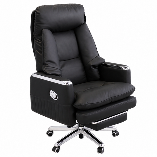 Regal Comfort Executive Recliner Chair in Black Leatherette with Adjustable Backrest & Footrest – Premium Office & Home Lounge Seating - Habitt