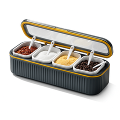 4-Partition Seasoning Box with Spoons &amp; Airtight Lid for Neat, Fresh Spice Storage