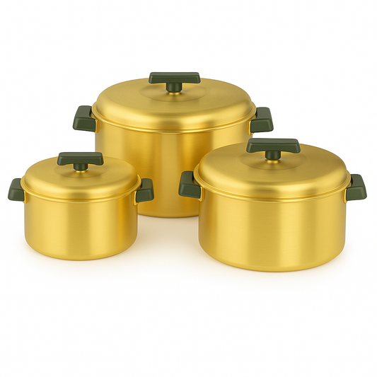 3-Piece Stainless Steel Hot Pot Set – Model 03 | Insulated Casserole Set (Gold Finish)