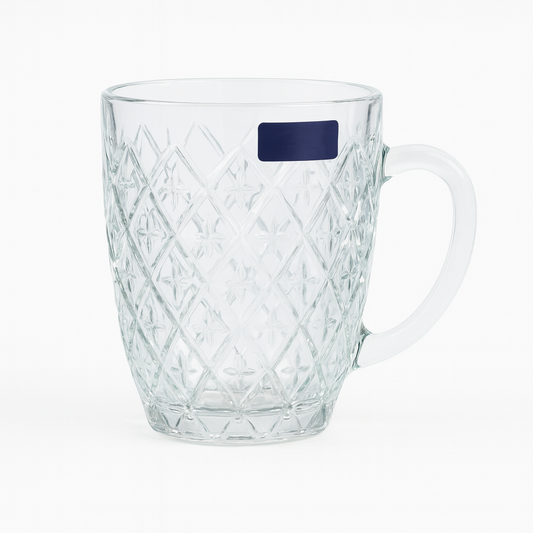 520 ml Crystal-Pattern Juice Mug – Heavy-Duty Glass Mug Set of 6 for Water, Juice, Shakes & Beverages