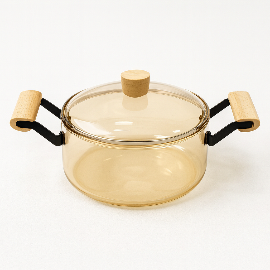 3500ml Borosilicate Glass Pot with Double Iron Handles & Lid