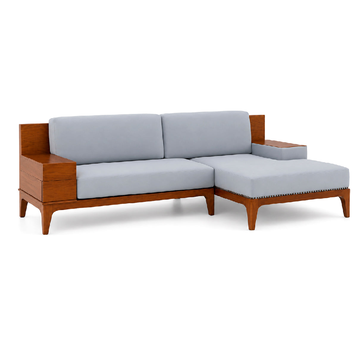 Nerra 6 Seater Wooden Corner Sofa | Modern L-Shape Lounge Sofa with Storage Drawers - Habitt