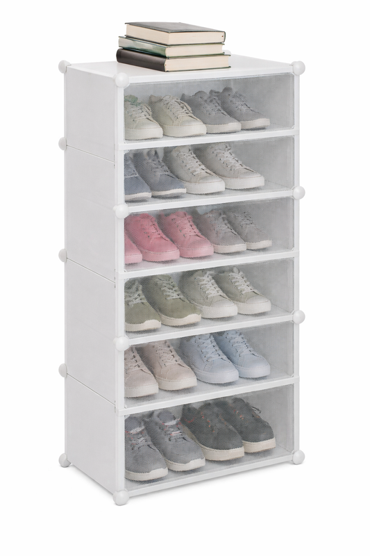 6-Layer White Long Shoe Rack – Tall Storage Organizer for Entryway - Habitt
