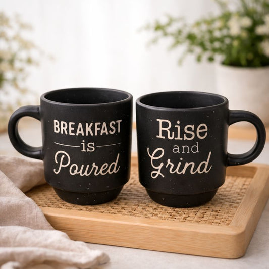 Pack Of 2  Mini Ceramic Coffee Mug Set – Breakfast & Motivation Quotes | Small Espresso Cups