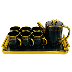 Luxury Tea Set with Tray – 9 Pieces | White, Black, Blue & Light Blue
