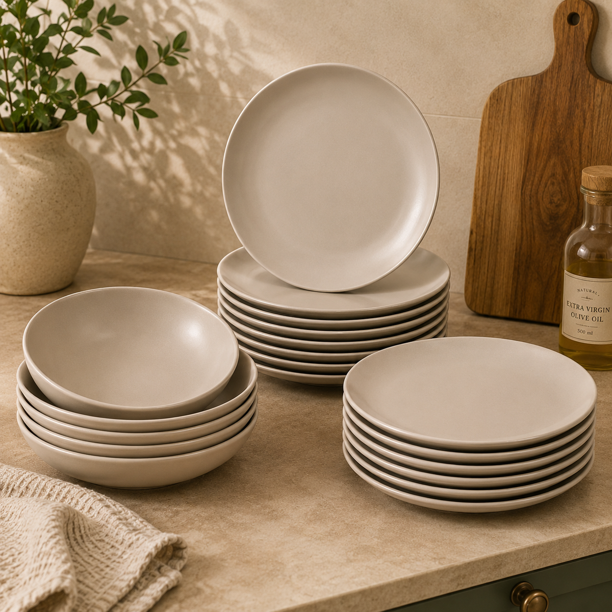 IKEA Dinner Set – Gray Stoneware Plates & Bowls