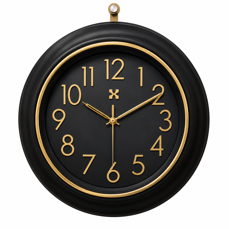 Heritage Prague 2 Wall Clock 18 x 18 Inch – Black & Gold Classic Design with Elegant Round Frame (Plastic)