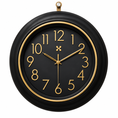 Heritage Prague 2 Wall Clock 18 x 18 Inch – Black & Gold Classic Design with Elegant Round Frame (Plastic)