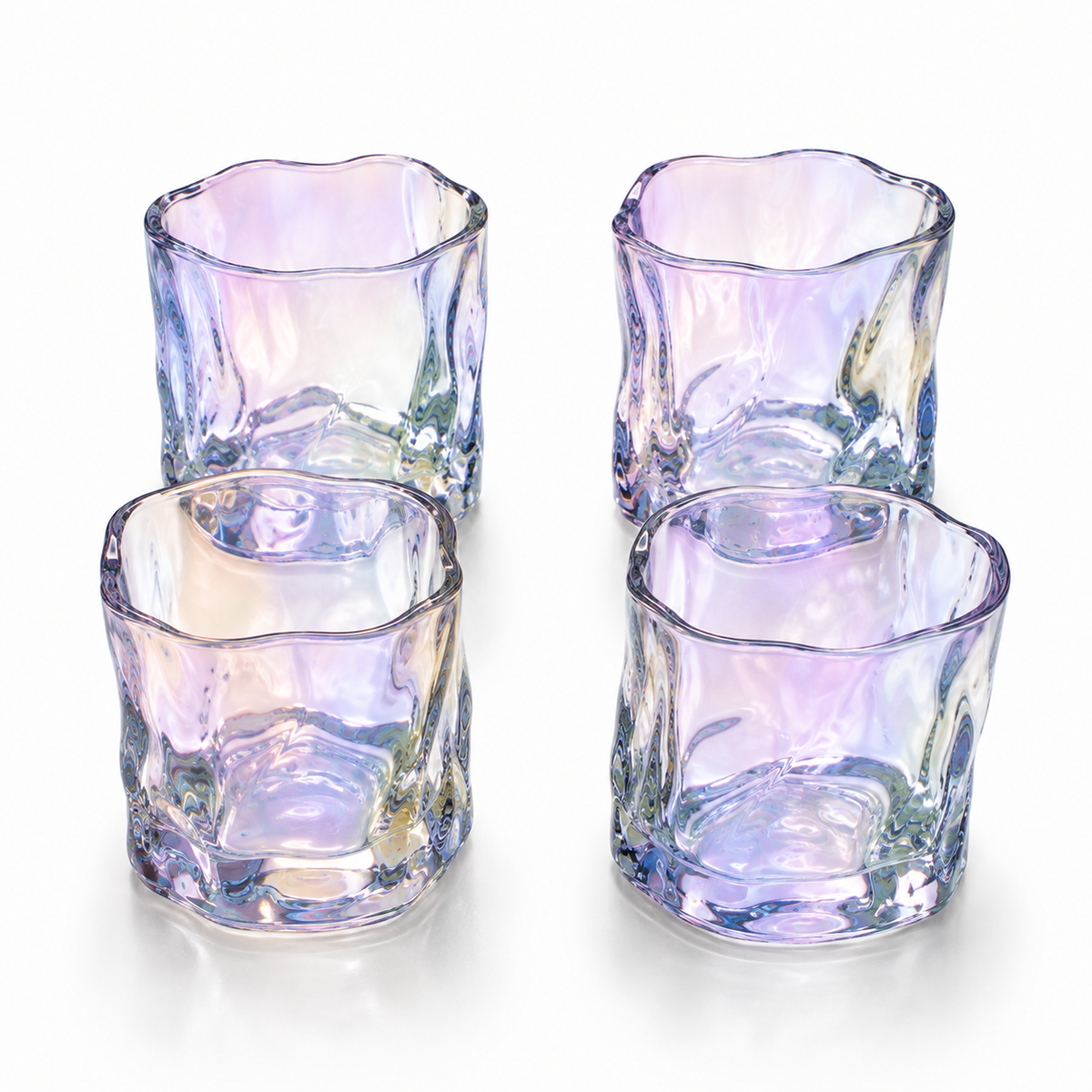 4 Pcs Glass Cup Set 280ml – Smokey Black, Clear Iridescent & Amber