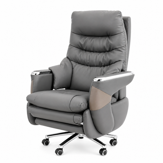 Vortex Executive Electric Massage Recliner Chair in Grey Leatherette with Heat & Vibration Functions – Luxury Office & Home Relaxation Seating - Habitt