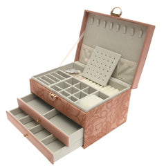 Large Jewelry Storage Box – Double Drawer Organizer with Mirror & Embossed Design