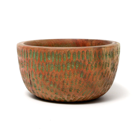Handcrafted Rustic Wooden Bowl – Tribal Textured Decorative Serving Bowl in Warm Earth Tones - Habitt
