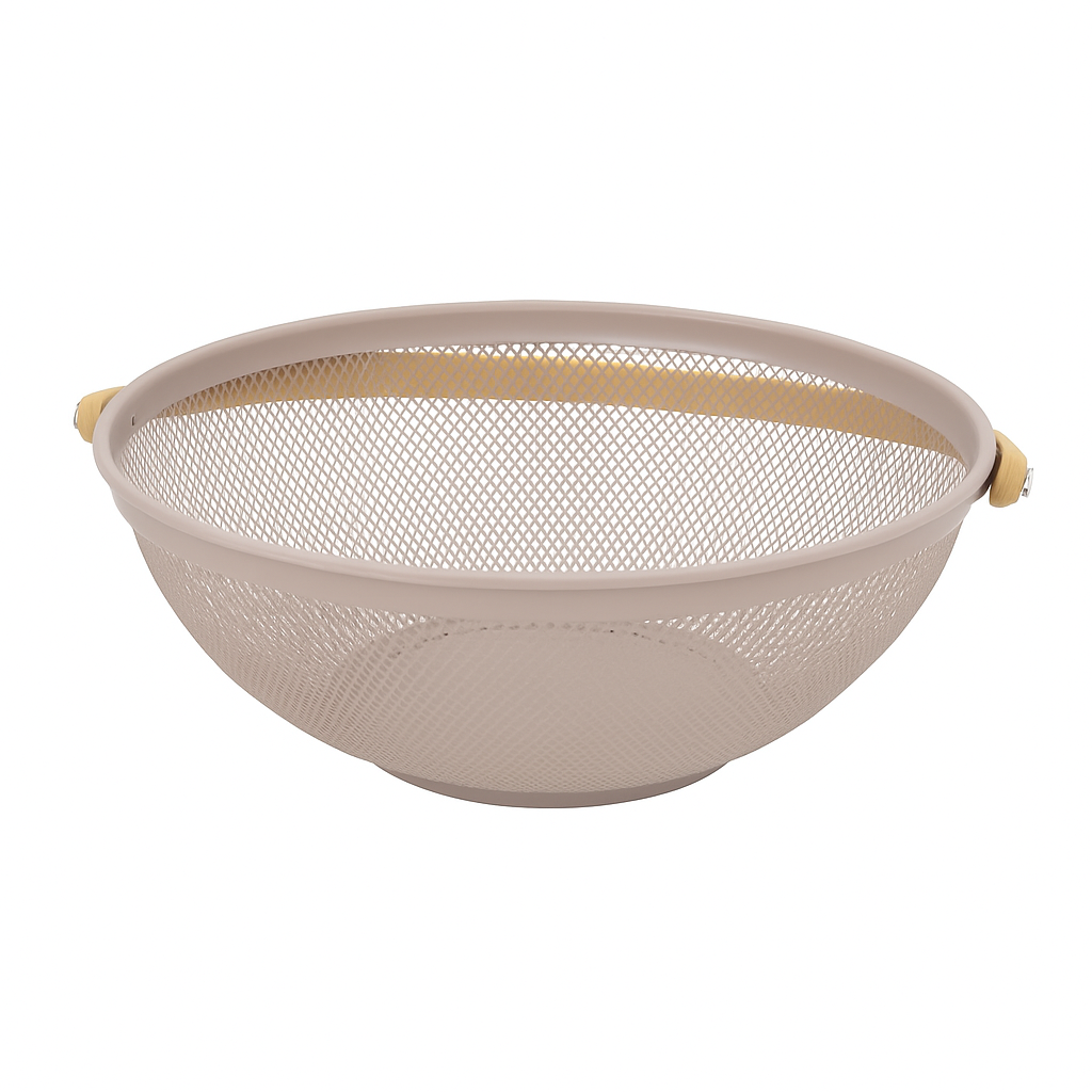 Round Metal Mesh Basket with Wooden Handles – Small | Decorative Storage &amp; Fruit Bowl