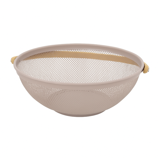 Round Metal Mesh Basket with Wooden Handles – Small | Decorative Storage &amp; Fruit Bowl
