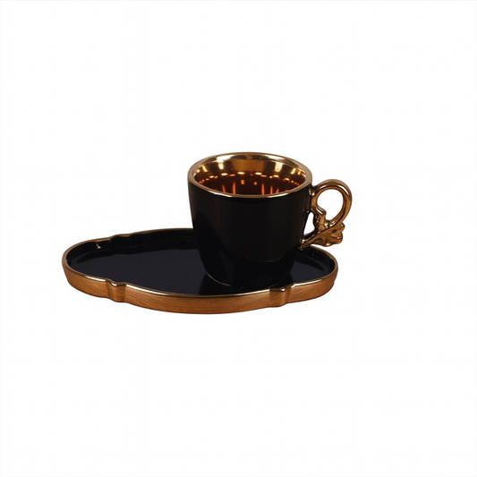 Sol Stylish Cup & Saucer Set of 6 – Model 90123 (Black & Gold Finish)