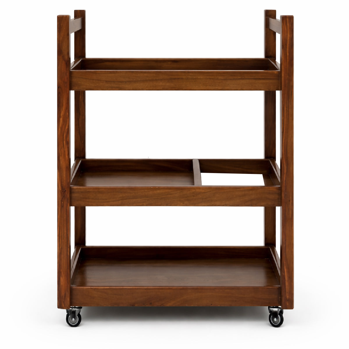 Nysa Solid Wood Tea Trolley with Wheels – 3 Tier Serving Cart, Mobile Kitchen & Dining Storage Rack - Habitt