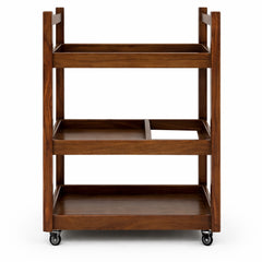 Nysa Solid Wood Tea Trolley with Wheels – 3 Tier Serving Cart, Mobile Kitchen & Dining Storage Rack - Habitt