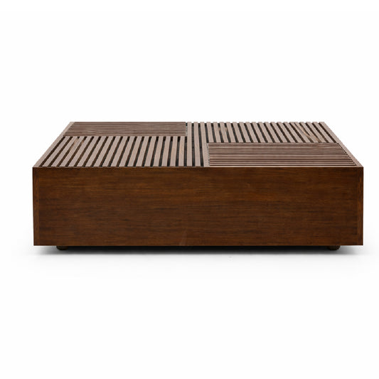 Oaklin Wooden Coffee Table with Slatted Top – Modern Solid Wood Center Table for Living Room - Habitt