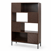 Oaklin Wooden Display Shelf with Sliding Textured Doors – Modern Storage Bookcase & Cabinet Unit - Habitt