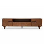 Nysa Solid Wood TV Unit – Modern Low Profile Entertainment Console with Storage Drawers & Open Shelving - Habitt