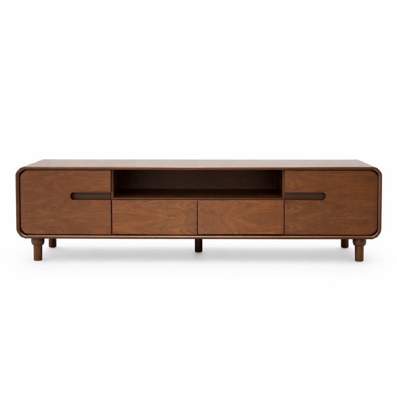Nysa Solid Wood TV Unit – Modern Low Profile Entertainment Console with Storage Drawers & Open Shelving - Habitt
