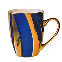 Ceramic Coffee Mug with Gold Handle – Blue & Yellow Swirl Pattern