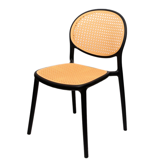 Cane Charm Armless Chair – Plastic Frame with Woven Cane‑Style Seat & Back (Black)