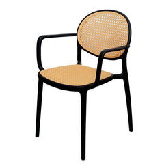 Cane Charm Armchair – Plastic Frame with Woven Cane‑Style Seat & Back (Black, White, Green)
