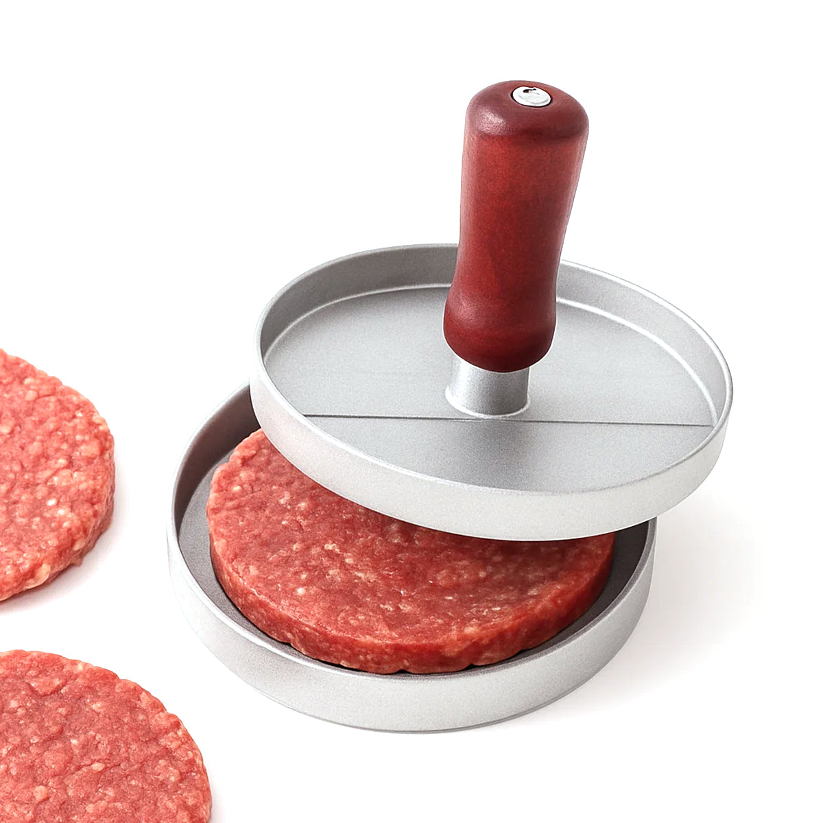Aluminum Burger Presser – Non-Stick Patty Maker with Wooden Handle