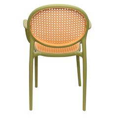 Cane Charm Armchair – Plastic Frame with Woven Cane‑Style Seat & Back (Black, White, Green)