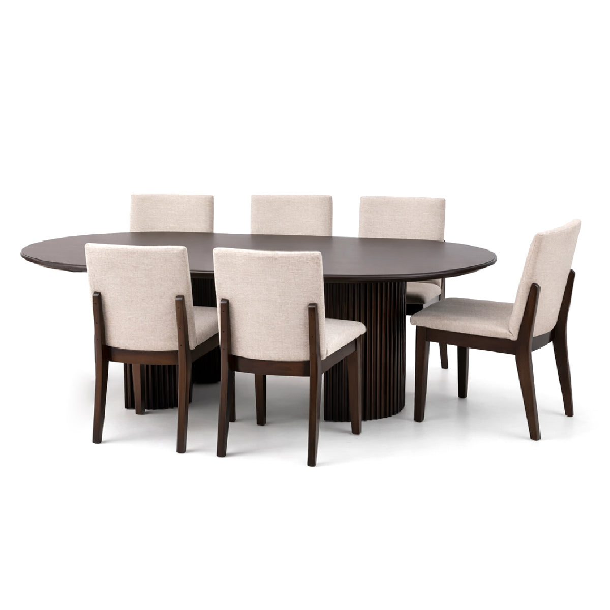 Oaklin 6-Seater Oval Wooden Dining Table Set with Upholstered Chairs – Modern Luxury Dining Furniture - Habitt