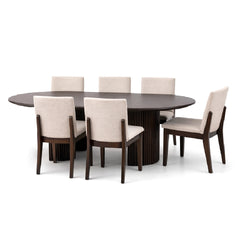 Oaklin 6-Seater Oval Wooden Dining Table Set with Upholstered Chairs – Modern Luxury Dining Furniture - Habitt