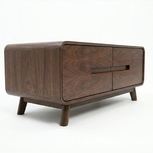 Nysa Solid Wood Coffee Table with Drawers – Mid-Century Modern Walnut Finish Living Room Center Table - Habitt