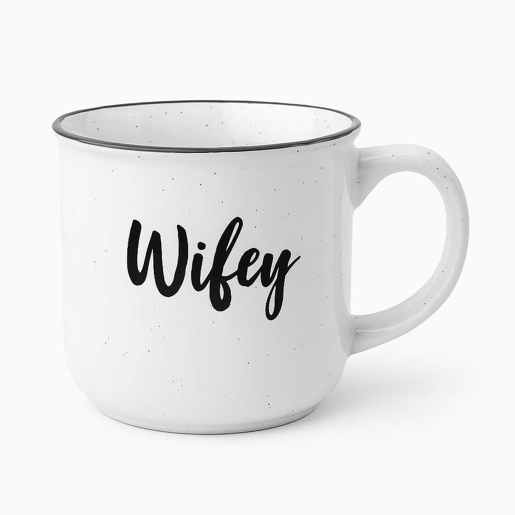 Wifey Ceramic Mug White Speckled Coffee Cup