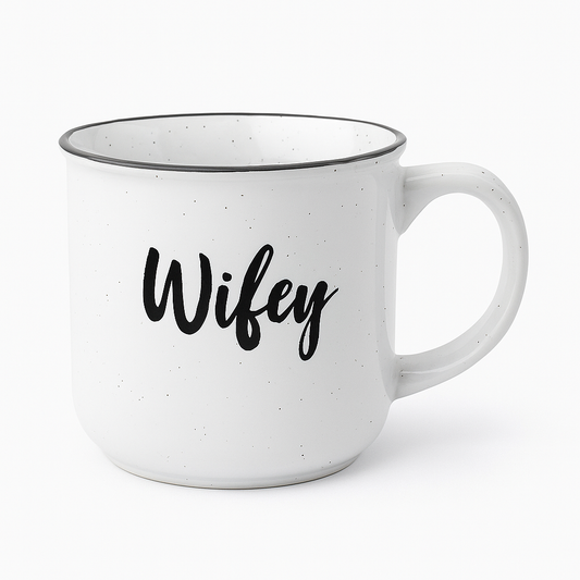 Wifey Ceramic Mug White Speckled Coffee Cup