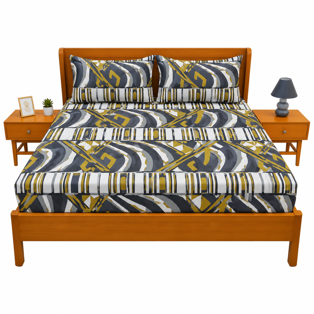 Modern Tribal Print Double Bed Sheet – Elegant Geometric Design