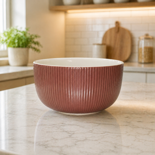 Ribbed Ceramic Serving Bowl – Modern Textured Stoneware Salad Bowl - Habitt