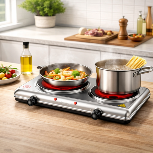 Sanford Double Burner Infrared Cooker 2100W with 5 Temperature Settings – Stainless Steel Electric Cooker (SF5004IC) - Habitt