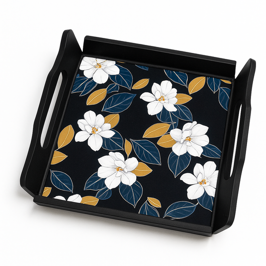 Magical Black Tray – White Floral Design